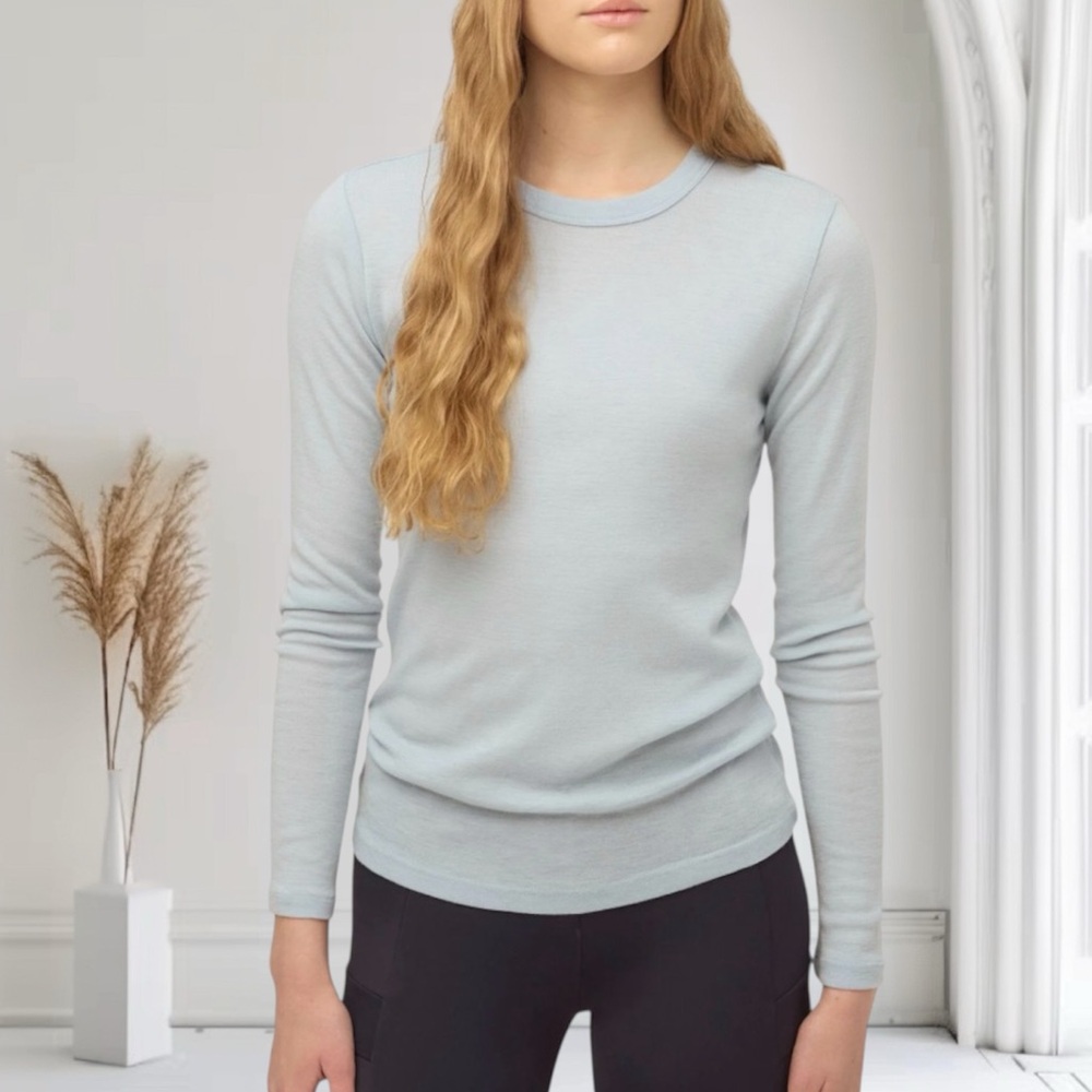 Tilley Merino Rib Wool Blend Top Long Sleeve Shirt Sz XL Ice Blue NWT
